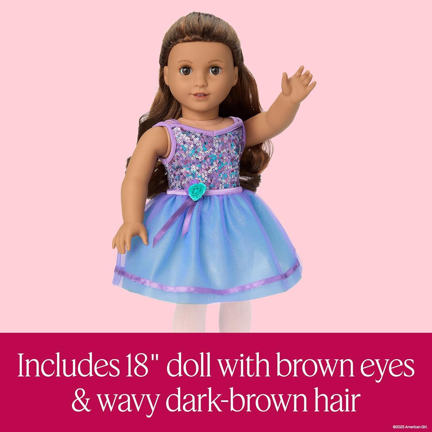 imageAmerican Girl Truly Me 117 Doll ampamp Dance All Day Set with Brown Eyes Wavy DarkBrown Hair Tan Skin Ages 6