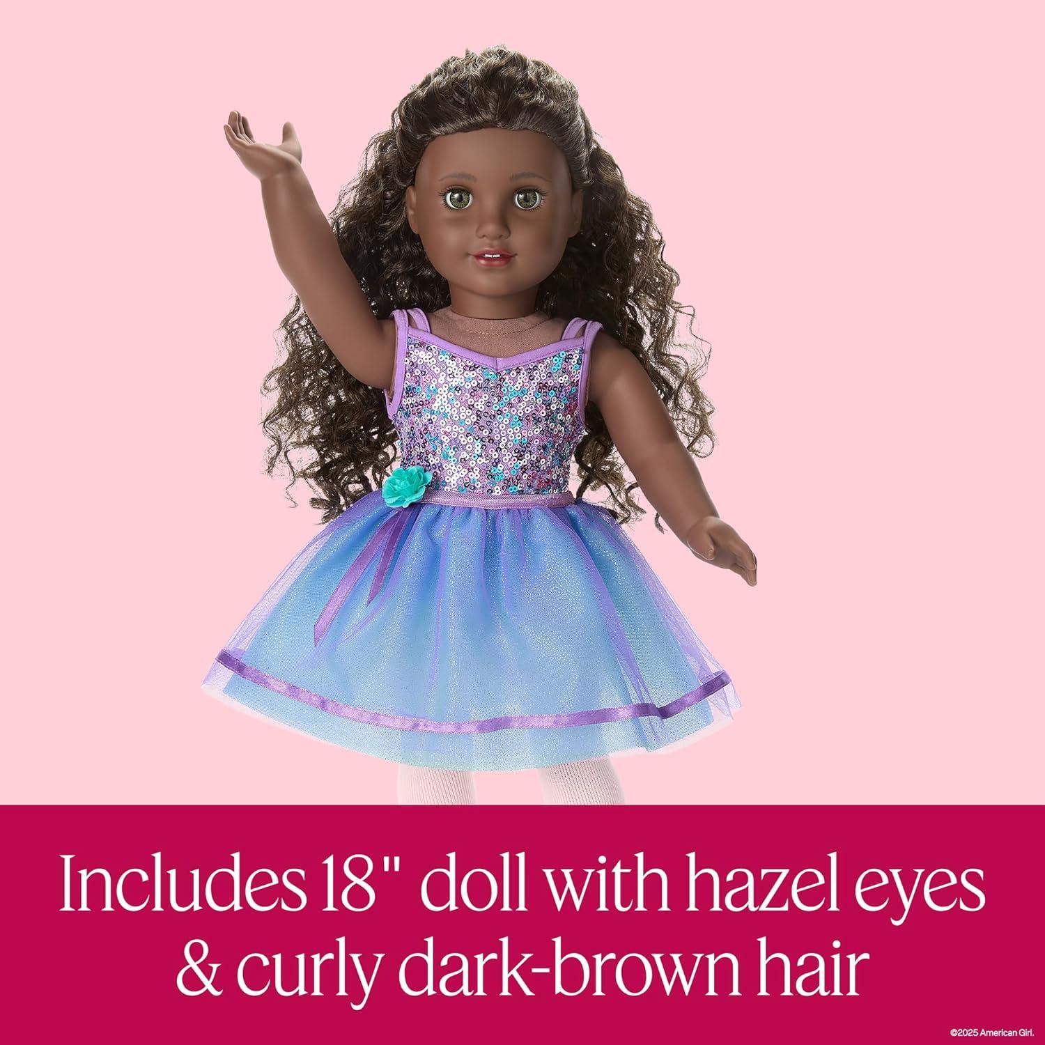 imageAmerican Girl Truly Me 127 Doll ampamp Dance All Day Set with Hazel Eyes Curly DarkBrown Hair Very Deep Skin Ages 6