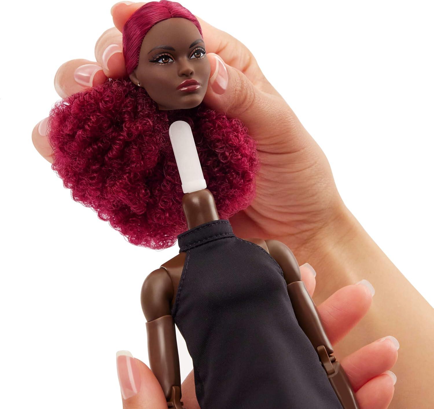 imageBarbie Basics Model 03 Collector Doll with Red Curly Hair Black Mini Dress ampamp Boots Universalfit Fashions Posable Tall Body ampamp Swappable Doll Head