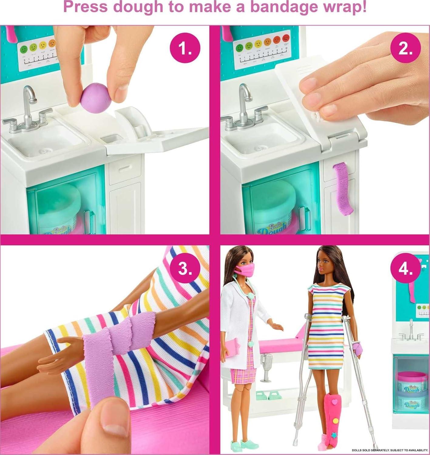 imageBarbie Fast Cast Clinic Playset Brunette Barbie Doctor Doll 30 Play Pieces 4 Play Areas Cast ampamp Bandage Making Medical ampamp Xray Stations Exam Table Gift Shop ampamp More Great Toy for 3 Years ampamp Up