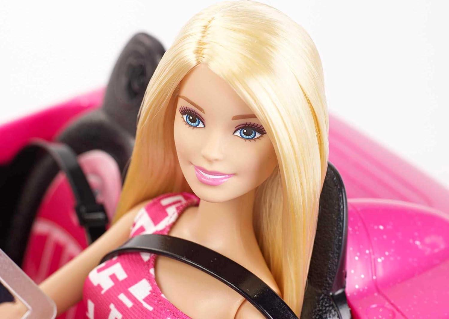 imageBarbie Playset with Sparkly Pink 2Seater Toy Convertible Car Featuring Glam Details ampamp Fashion Doll in Sundress ampamp Sunglasses Amazon ExclusiveOne Size
