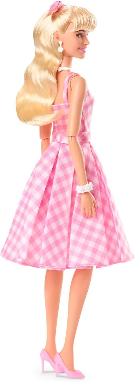imageBarbie The Movie Doll Margot Robbie as Collectible Doll Wearing Pink and White Gingham Dress with Daisy Chain NecklaceModern