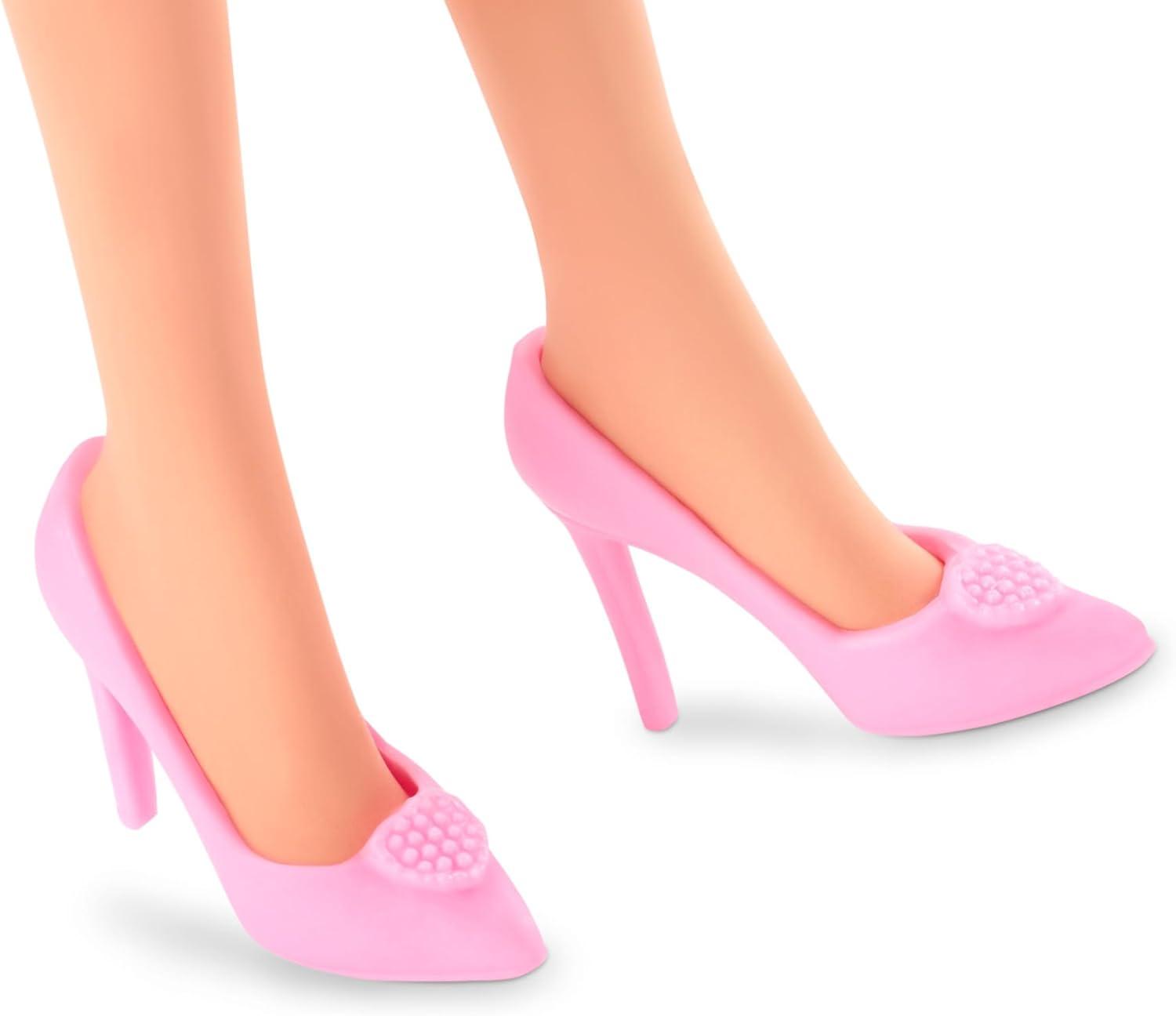 imageBarbie The Movie Doll Margot Robbie as Collectible Doll Wearing Pink and White Gingham Dress with Daisy Chain NecklaceModern