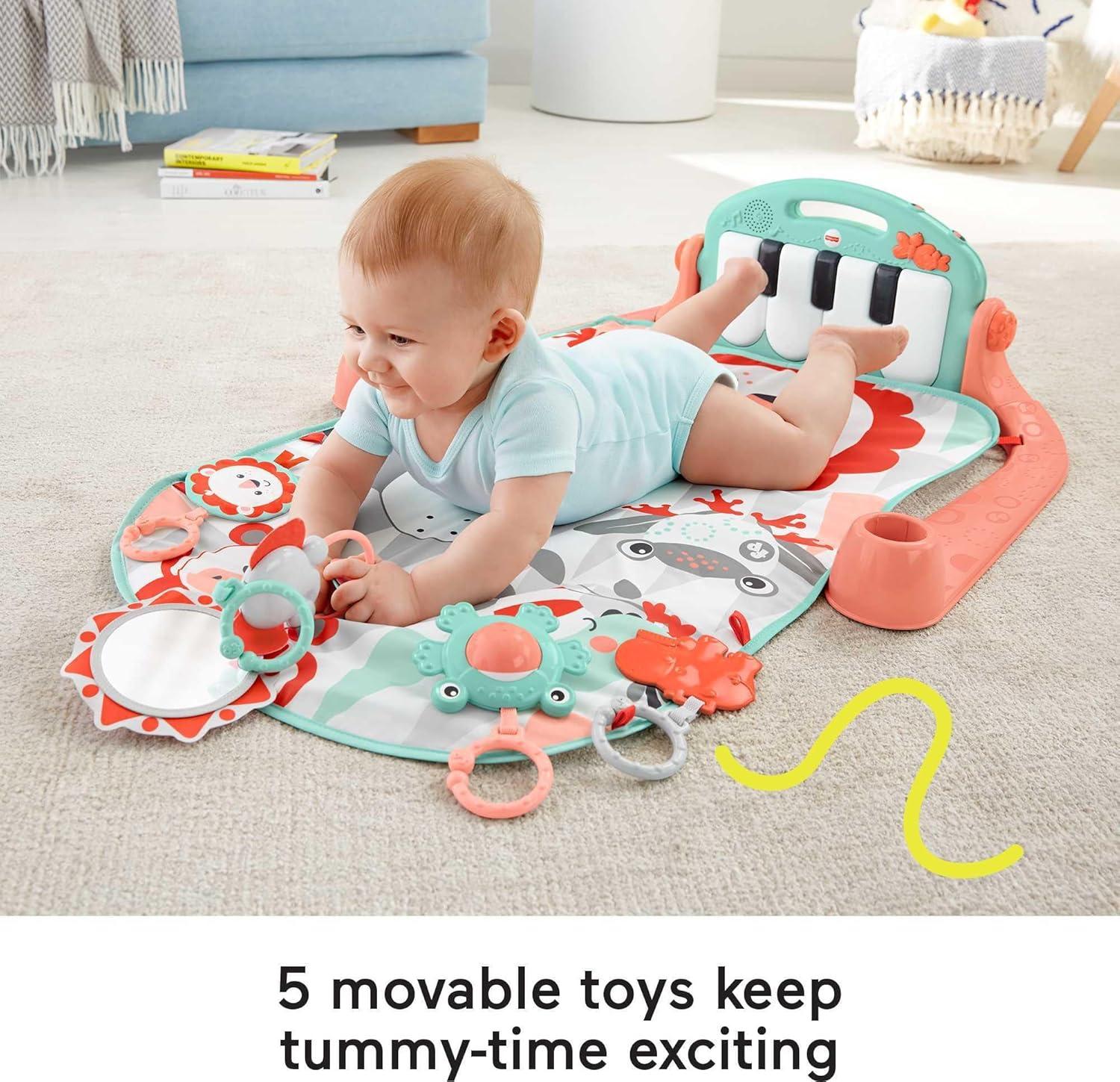 imageFisherPrice Baby Playmat Kick ampamp Play Piano Gym with Musical and Sensory Toys for Newborn to Toddler Navy FawnMulticolors