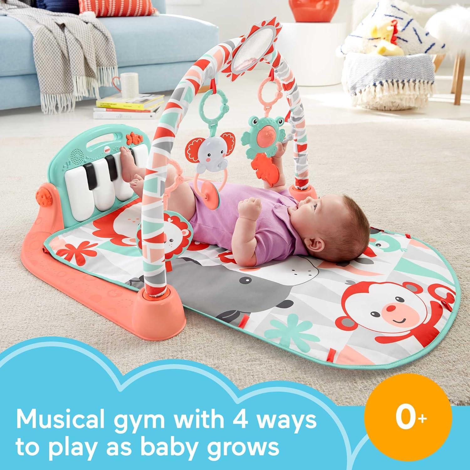 imageFisherPrice Baby Playmat Kick ampamp Play Piano Gym with Musical and Sensory Toys for Newborn to Toddler Navy FawnMulticolors