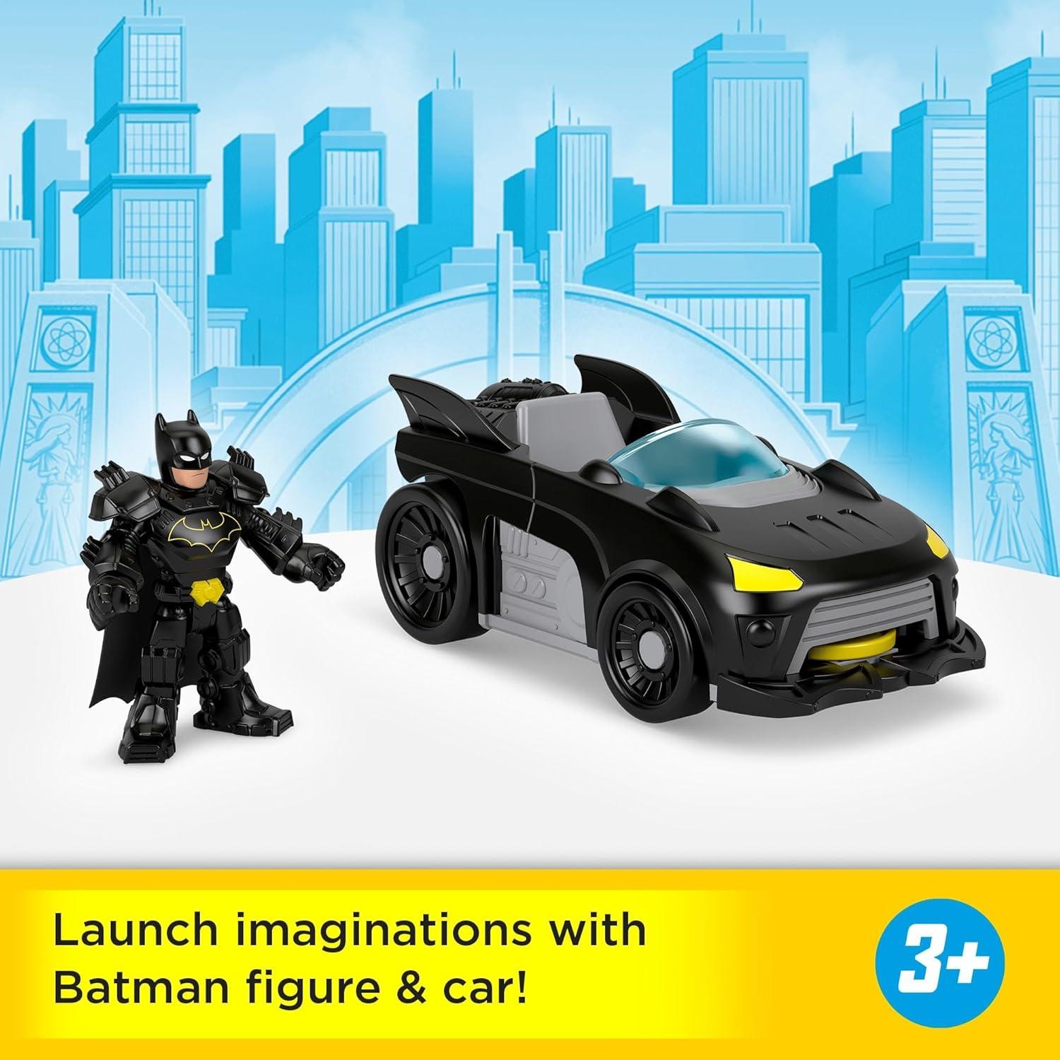 imageFisherPrice Imaginext DC Super Friends Metal Force Batmobile Toy Car 3inch Batman Action Figure ampamp Accessories Set Includes Launcher ampamp 2 Discs