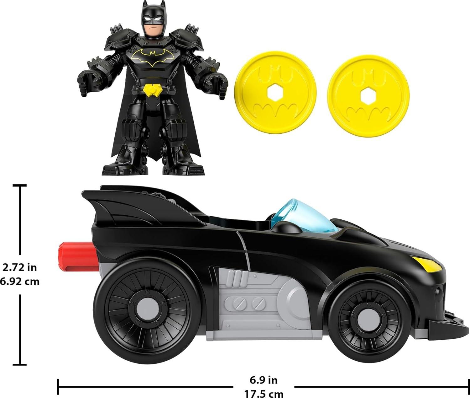 imageFisherPrice Imaginext DC Super Friends Metal Force Batmobile Toy Car 3inch Batman Action Figure ampamp Accessories Set Includes Launcher ampamp 2 Discs
