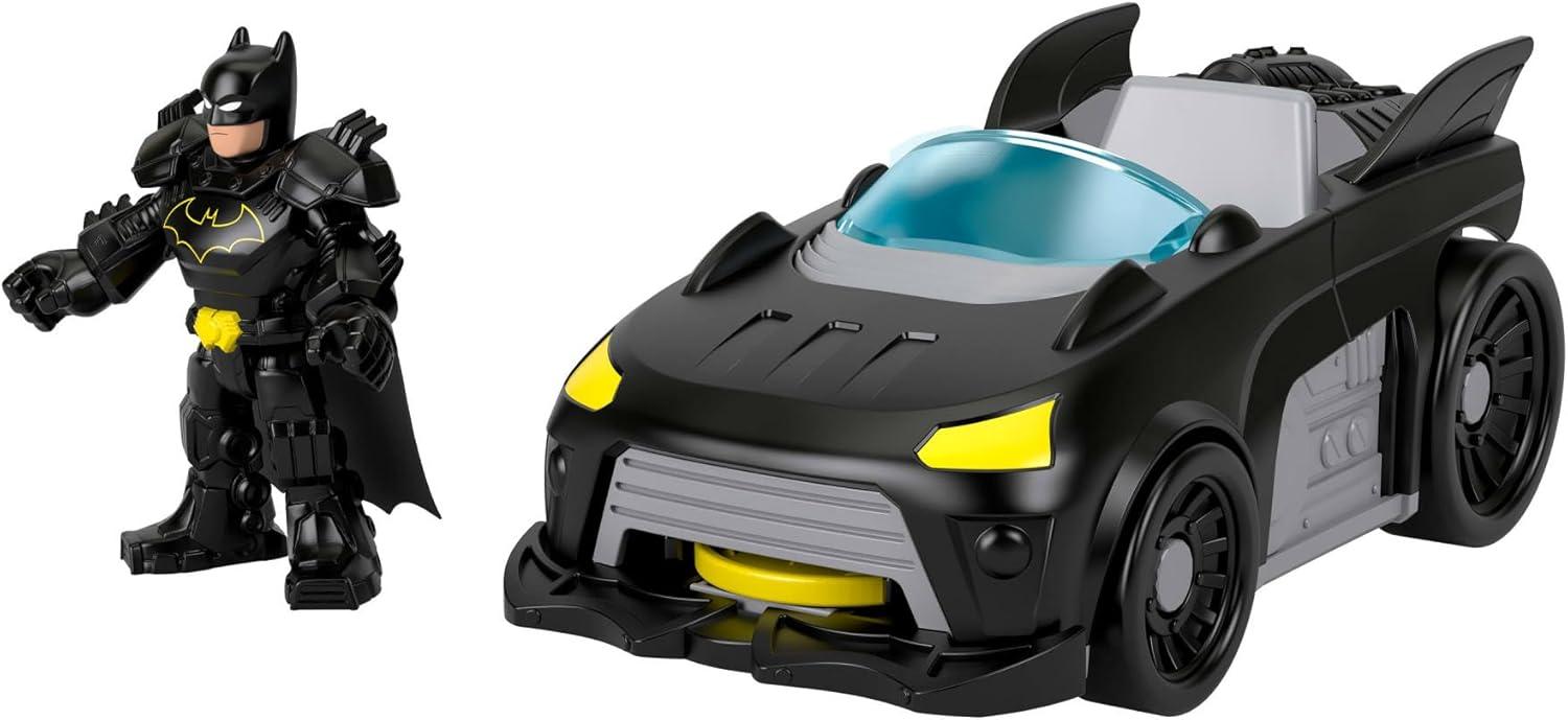 imageFisherPrice Imaginext DC Super Friends Metal Force Batmobile Toy Car 3inch Batman Action Figure ampamp Accessories Set Includes Launcher ampamp 2 Discs