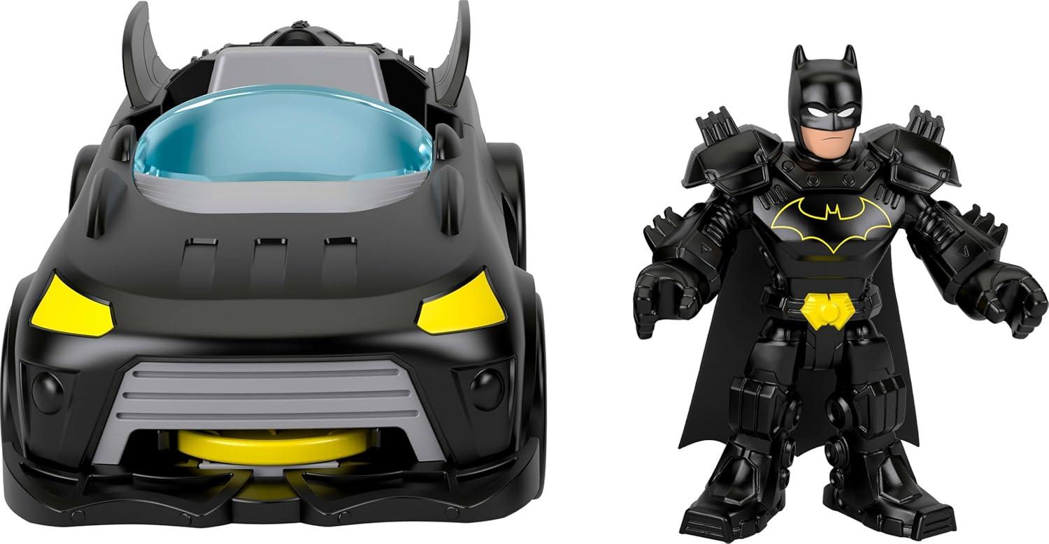 imageFisherPrice Imaginext DC Super Friends Metal Force Batmobile Toy Car 3inch Batman Action Figure ampamp Accessories Set Includes Launcher ampamp 2 Discs