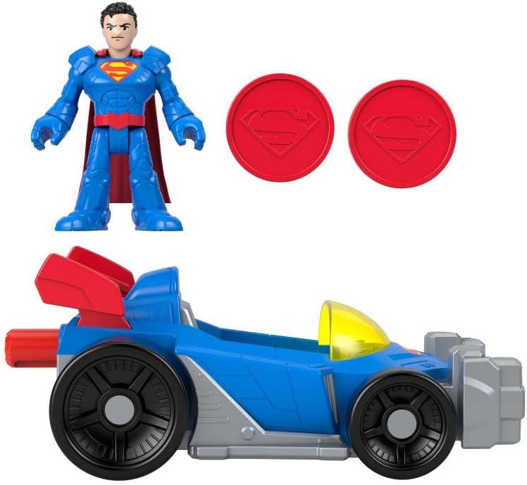 imageFisherPrice Imaginext DC Super Friends Metal Force Supermobile Toy Car 3inch Superman Action Figure ampamp Accessories Set Includes Launcher ampamp 2 Discs