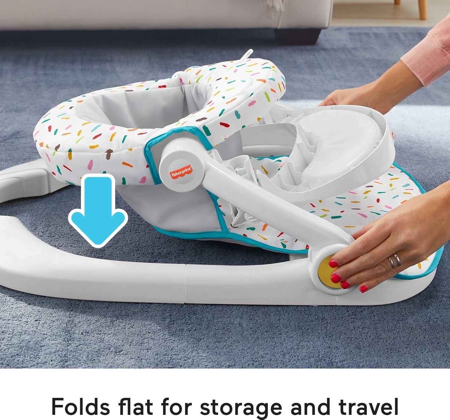 imageFisherPrice Portable Baby Chair Deluxe SitMeUp Floor Seat with Snack Tray Newborn Activity Toys ampamp Rainbow Sprinkles Washable Pad