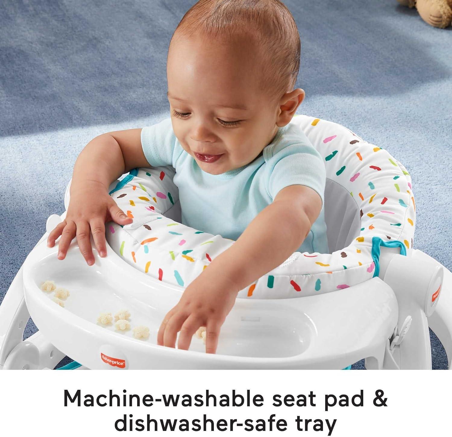imageFisherPrice Portable Baby Chair Deluxe SitMeUp Floor Seat with Snack Tray Newborn Activity Toys ampamp Rainbow Sprinkles Washable Pad