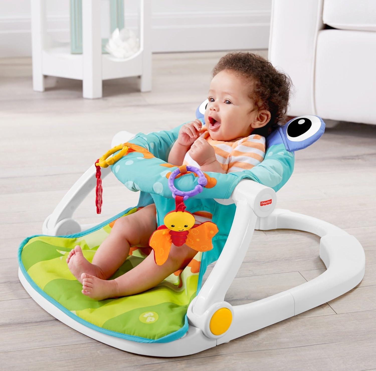 imageFisherPrice Portable Baby Chair SitMeUp Floor Seat With Developmental Toys ampamp Machine Washable Seat Pad Pacific Pebble1 Count Pack of 1