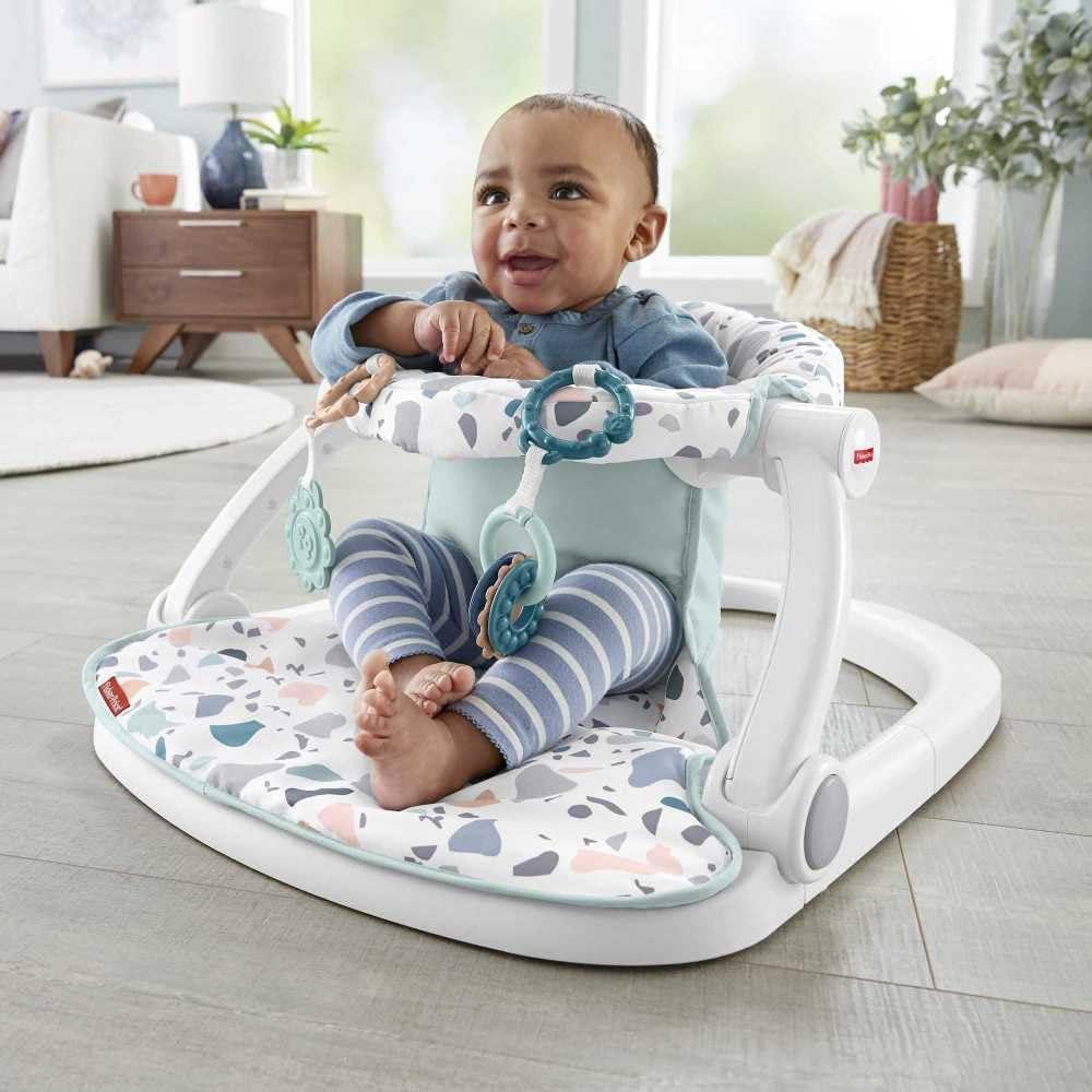 imageFisherPrice Portable Baby Chair SitMeUp Floor Seat With Developmental Toys ampamp Machine Washable Seat Pad Pacific Pebble1 Count Pack of 1