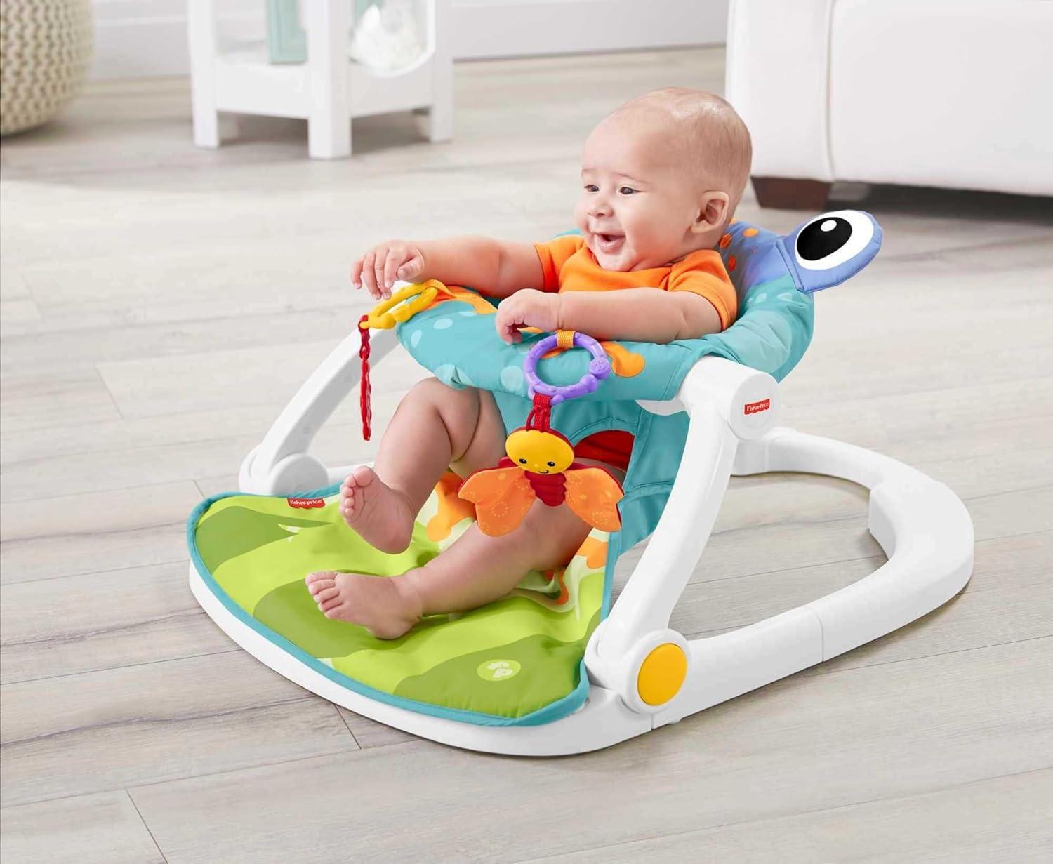 imageFisherPrice Portable Baby Chair SitMeUp Floor Seat With Developmental Toys ampamp Machine Washable Seat Pad Pacific Pebble1 Count Pack of 1