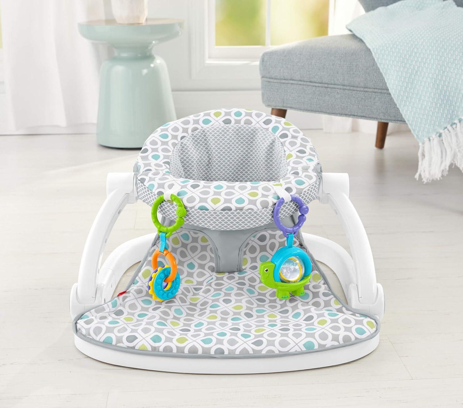 imageFisherPrice Portable Baby Chair SitMeUp Floor Seat With Developmental Toys ampamp Machine Washable Seat Pad Pacific Pebble1 Count Pack of 1