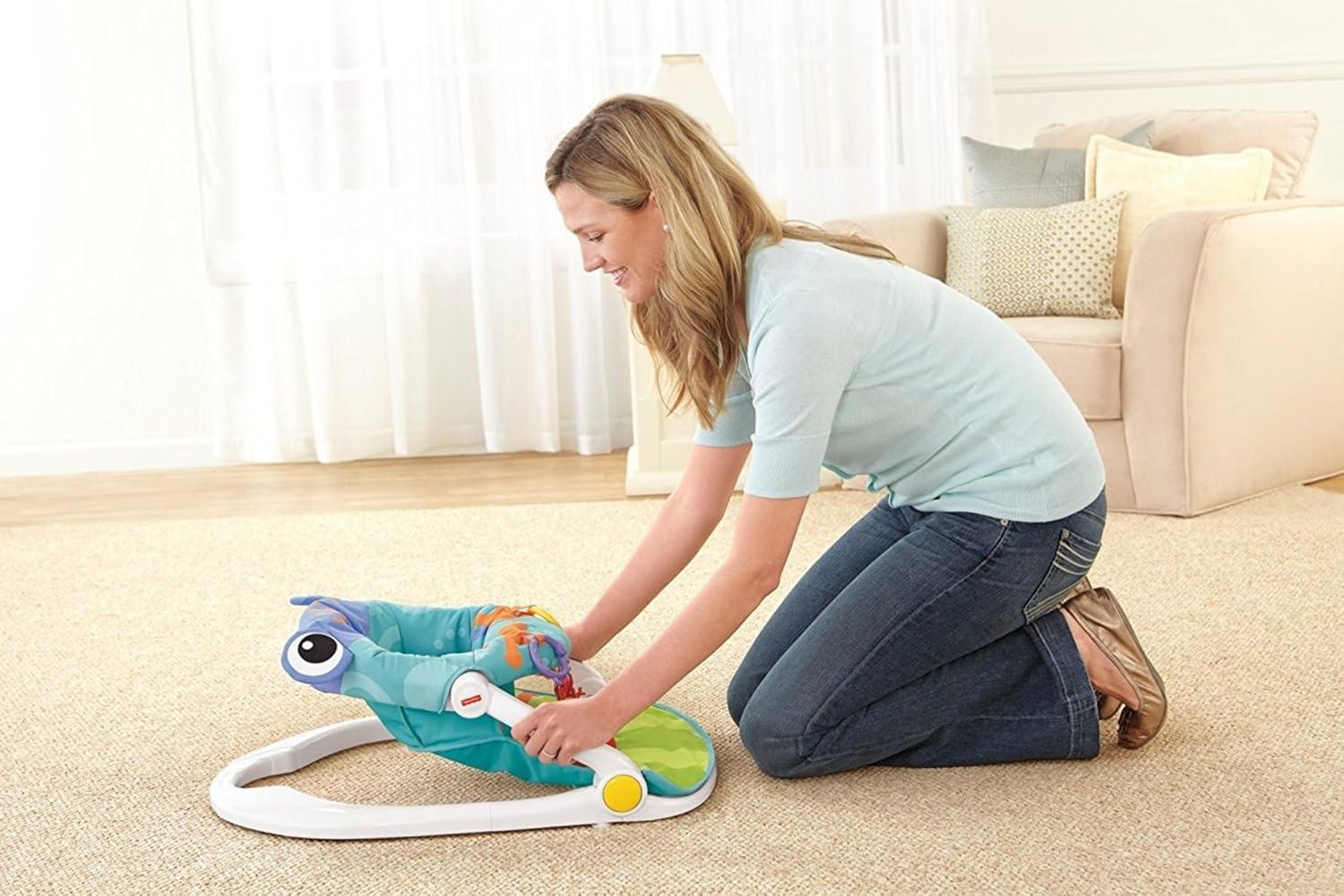 imageFisherPrice Portable Baby Chair SitMeUp Floor Seat With Developmental Toys ampamp Machine Washable Seat Pad Pacific Pebble1 Count Pack of 1