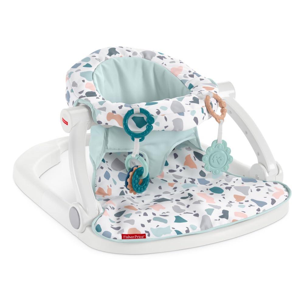 imageFisherPrice Portable Baby Chair SitMeUp Floor Seat With Developmental Toys ampamp Machine Washable Seat Pad Pacific Pebble1 Count Pack of 1