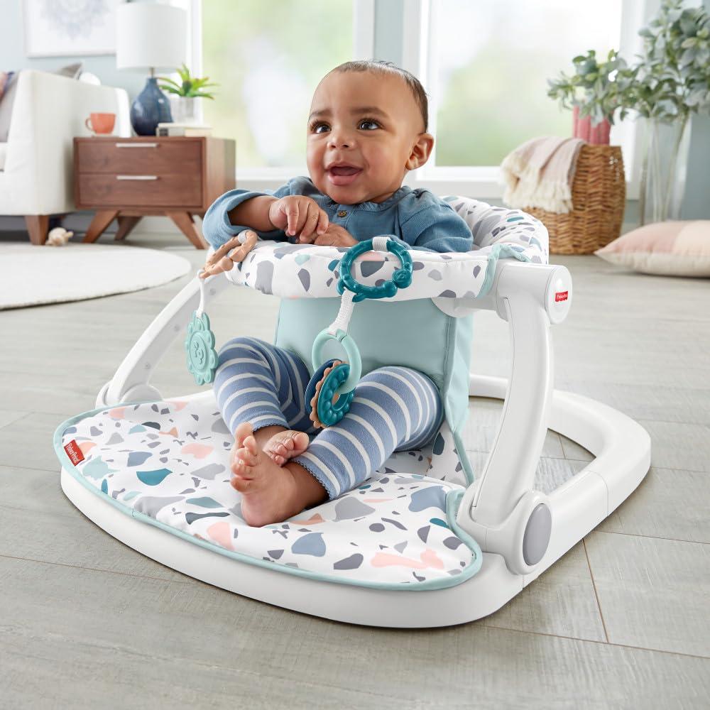 imageFisherPrice Portable Baby Chair SitMeUp Floor Seat With Developmental Toys ampamp Machine Washable Seat Pad Pacific Pebble1 Count Pack of 1