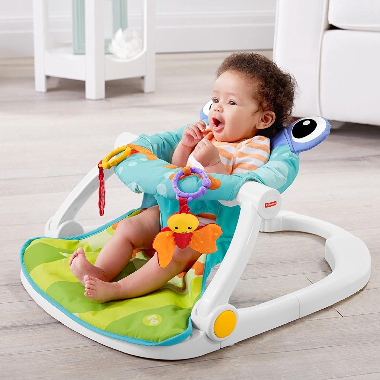 imageFisherPrice Portable Baby Chair SitMeUp Floor Seat With Developmental Toys ampamp Machine Washable Seat Pad Pacific Pebble1 Count Pack of 1