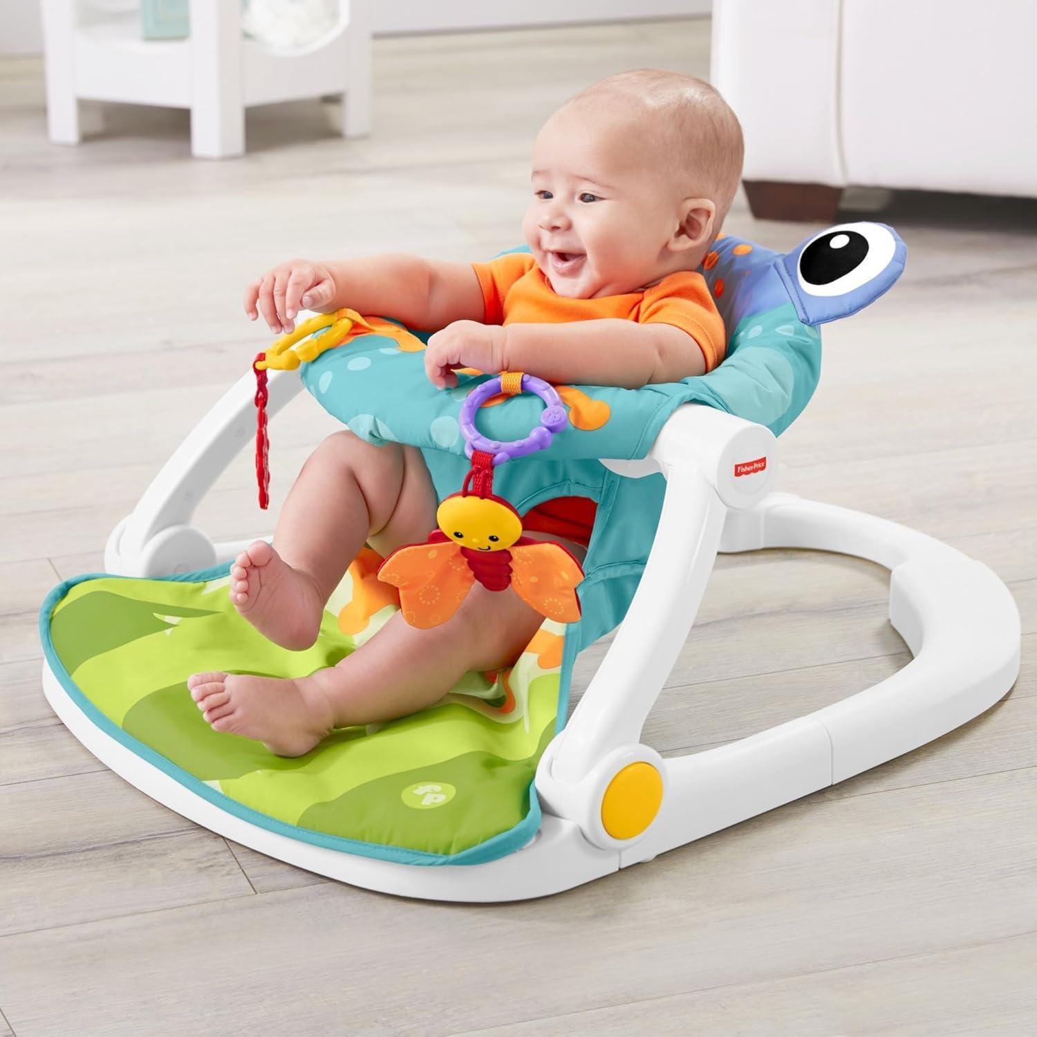 imageFisherPrice Portable Baby Chair SitMeUp Floor Seat With Developmental Toys ampamp Machine Washable Seat Pad Pacific Pebble1 Count Pack of 1