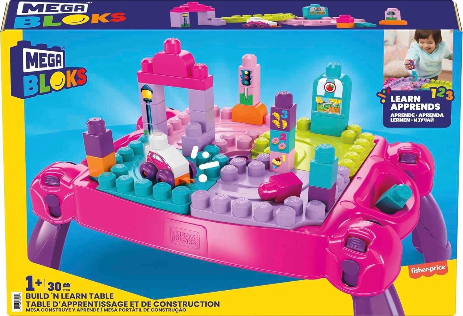 imageMEGA BLOKS First Builders Toddler Blocks Toy Build n Learn Portable Activity Table with 30 Pieces and BuiltIn Storage Pink Kids Ages 1 Years Amazon ExclusiveMulticolor