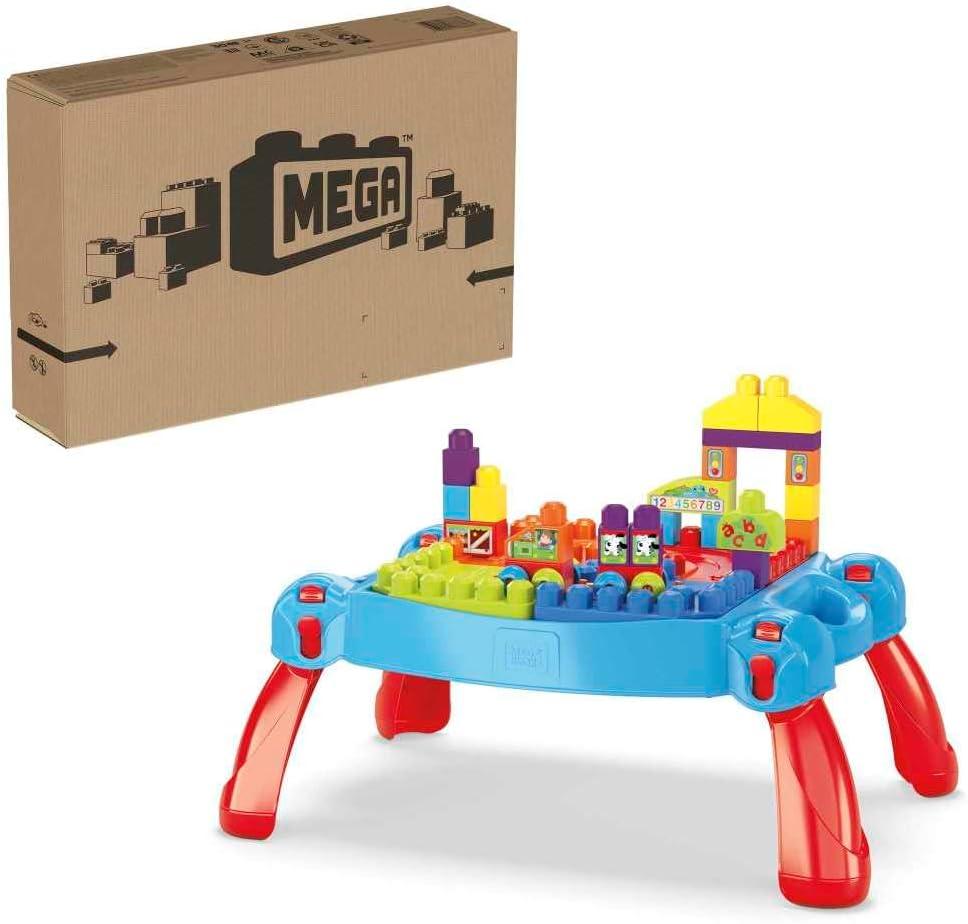 imageMEGA BLOKS First Builders Toddler Blocks Toy Build n Learn Portable Activity Table with 30 Pieces and Builtin Storage Blue Kids Ages 1 Years Amazon Exclusive