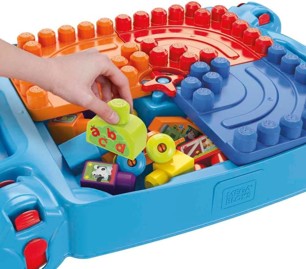 imageMEGA BLOKS First Builders Toddler Blocks Toy Build n Learn Portable Activity Table with 30 Pieces and Builtin Storage Blue Kids Ages 1 Years Amazon Exclusive
