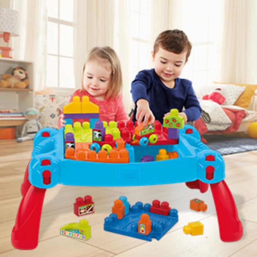 imageMEGA BLOKS First Builders Toddler Blocks Toy Build n Learn Portable Activity Table with 30 Pieces and Builtin Storage Blue Kids Ages 1 Years Amazon Exclusive