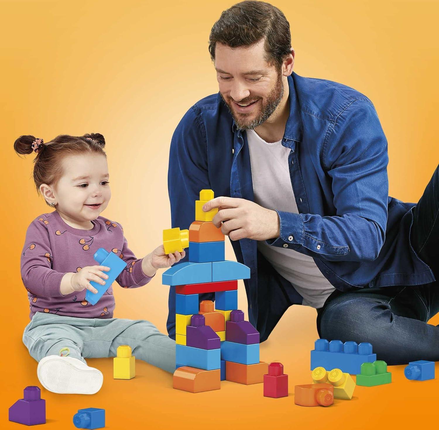 imageMEGA BLOKS First Builders Toddler Blocks Toys Set Big Building Bag with 80 Pieces and Storage Ages 1 Years
