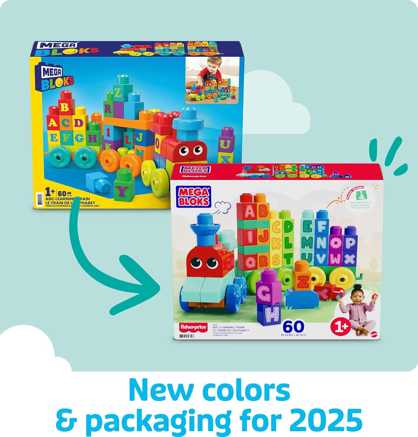 imageMEGA BLOKS First Builders Toddler Building Blocks Toy Set ABC Learning Train with 60 Pieces Ages 1 Years