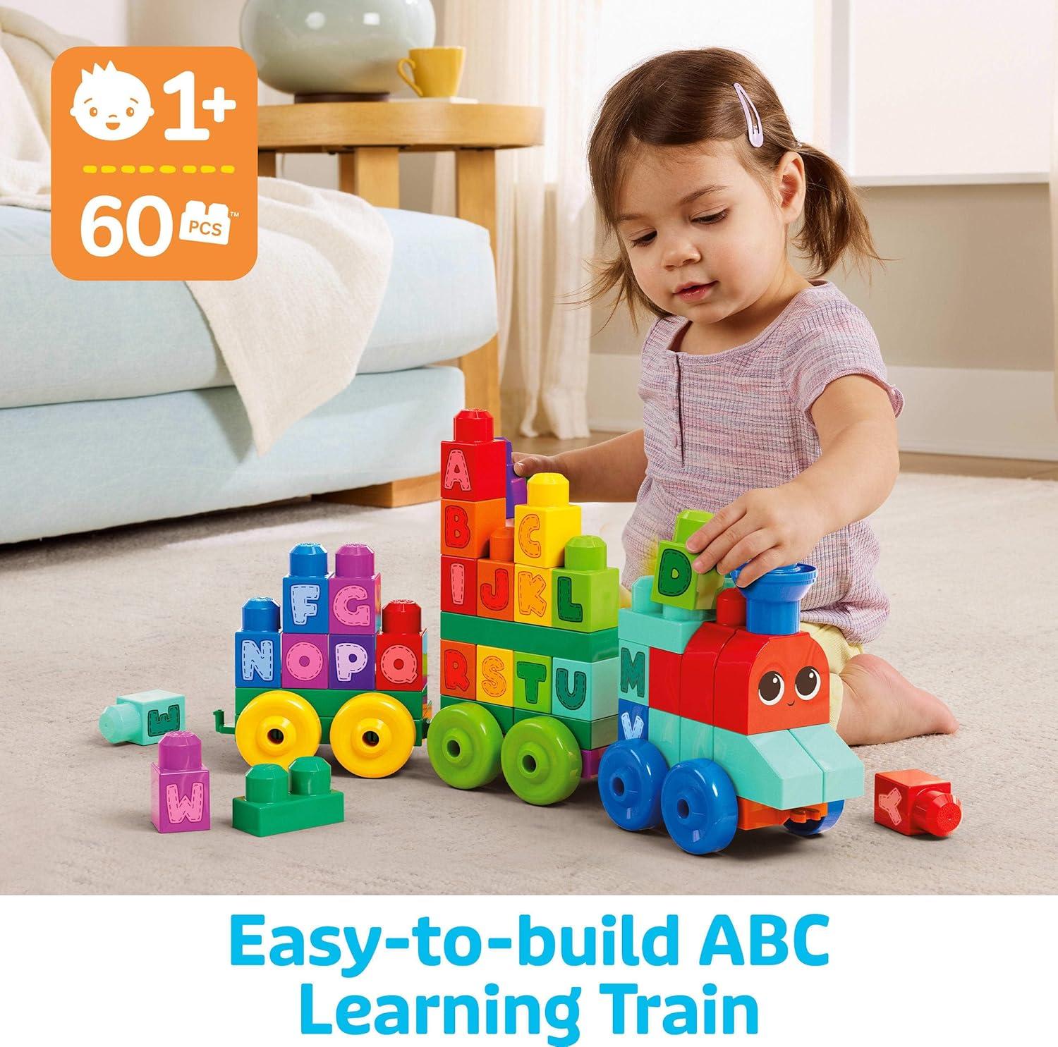imageMEGA BLOKS First Builders Toddler Building Blocks Toy Set ABC Learning Train with 60 Pieces Ages 1 Years