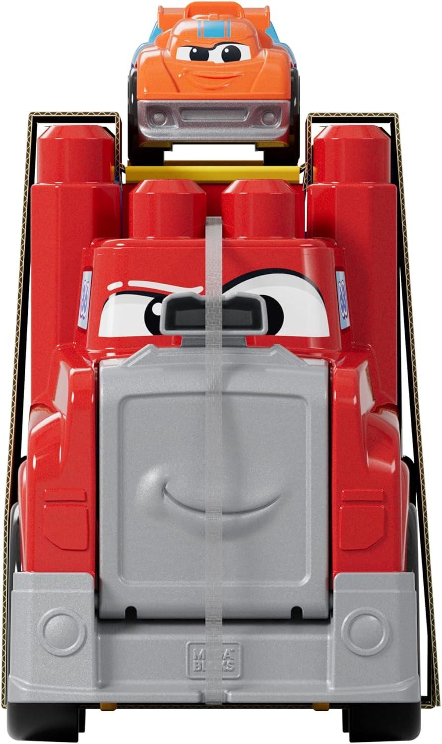 imageMEGA BLOKS First Builders Toddler Building Blocks Toy Set Build ampamp Race Rig with 19 Pieces 2 Race Cars and Storage Red Ages 1 Years