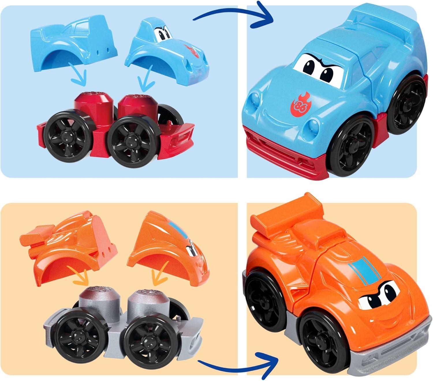 imageMEGA BLOKS First Builders Toddler Building Blocks Toy Set Build ampamp Race Rig with 19 Pieces 2 Race Cars and Storage Red Ages 1 Years