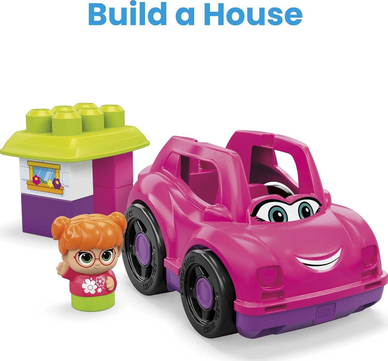 imageMEGA BLOKS First Builders Toddler Building Blocks Toy Set Catie Convertible with 6 Pieces and Storage 1 Figure Pink Ages 1 Years