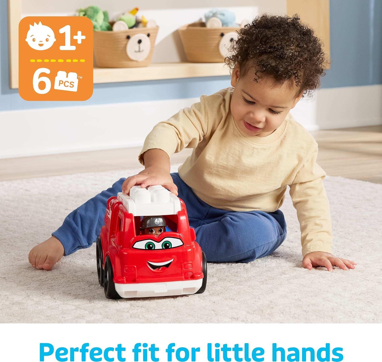 imageMEGA BLOKS First Builders Toddler Building Blocks Toy Set Freddy Firetruck with 6 Pieces and Storage 1 Figure Red Ages 1 Years