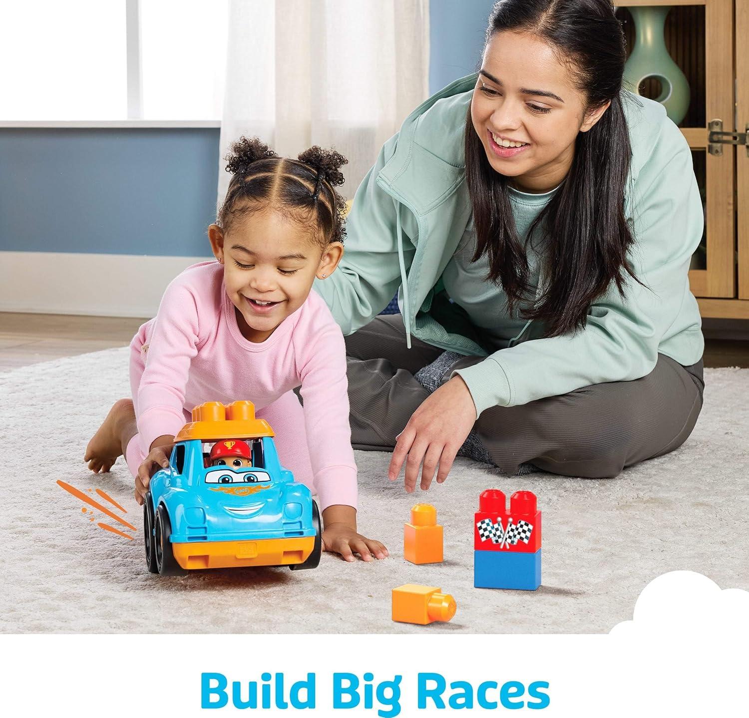 imageMEGA BLOKS First Builders Toddler Building Blocks Toy Set Ricky Race Car with 6 Pieces and Storage 1 Figure Blue Ages 1 YearsMulticolor