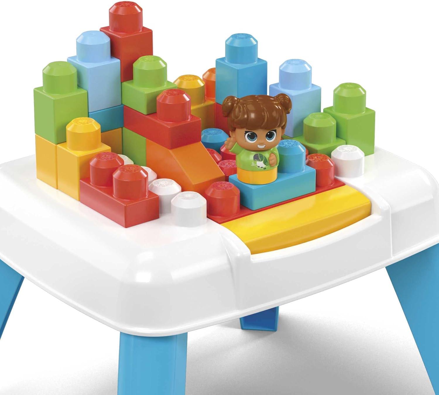 imageMEGA BLOKS FisherPrice Toddler Blocks Toy Set Build n Tumble Activity Table with 25 Pieces and Storage 1 Figure Blue Ages 1 YearsBuild N Tumble Table