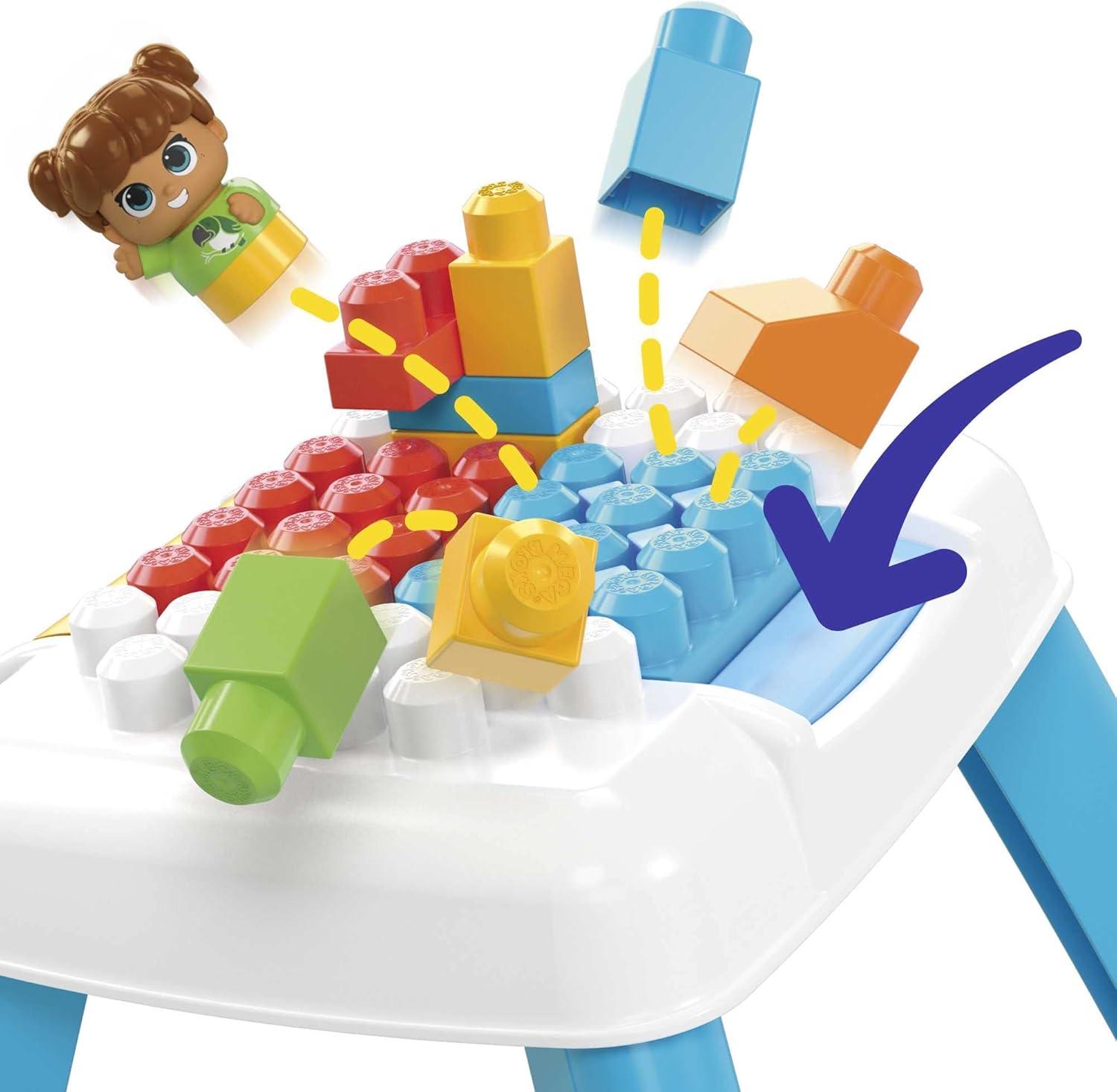 imageMEGA BLOKS FisherPrice Toddler Blocks Toy Set Build n Tumble Activity Table with 25 Pieces and Storage 1 Figure Blue Ages 1 YearsBuild N Tumble Table
