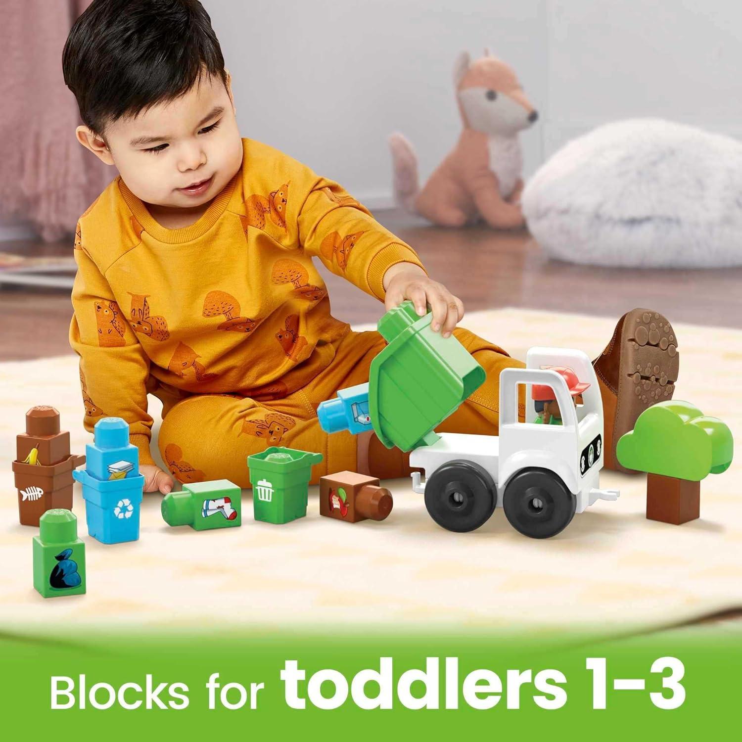 imageMEGA BLOKS FisherPrice Toddler Blocks Toy Set Green Town Build n Learn Eco House with 88 Pieces 4 Figures Ages 1 YearsSort Recycle Squad