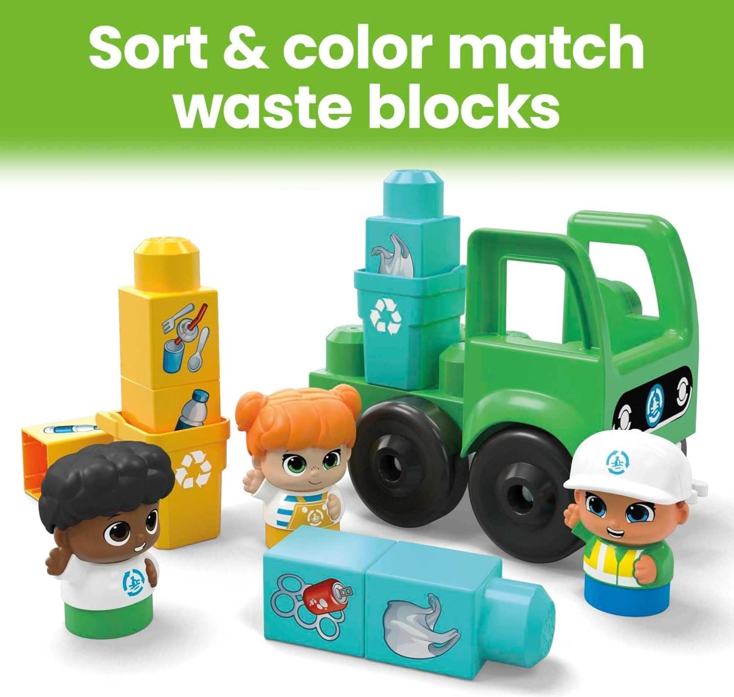 imageMEGA BLOKS FisherPrice Toddler Building Blocks Toy Set Green Town Ocean Time Clean Up with 70 Pieces 3 Figures Ages 1 Years