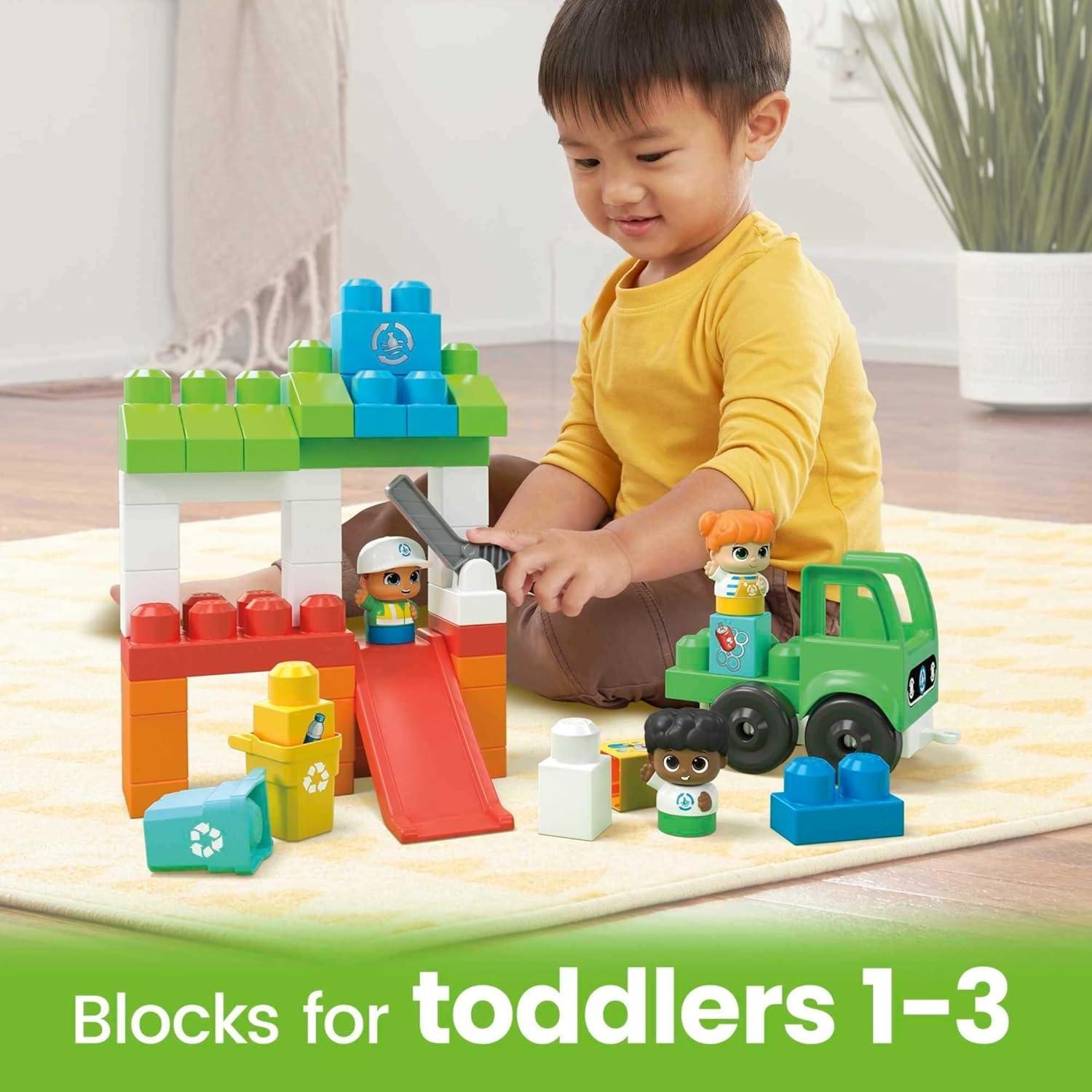 imageMEGA BLOKS FisherPrice Toddler Building Blocks Toy Set Green Town Ocean Time Clean Up with 70 Pieces 3 Figures Ages 1 Years