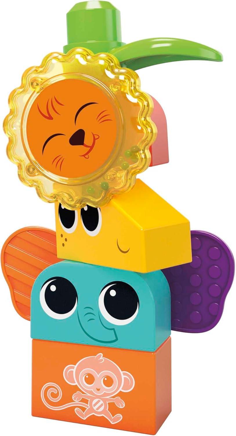 imageMEGA BLOKS FisherPrice Toddler Building Blocks Toy Set Rock n Rattle Safari with 15 Pieces 3 Buildable Animals Ages 1 YearsMulticolor