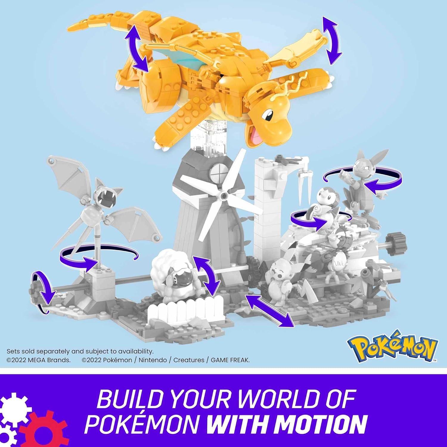 imageMEGA Pokmon Action Figure Building Toys for Kids Dragonite with 388 Pieces and Wing Flapping Motion Age 9 Years Old Gift IdeaDragonite