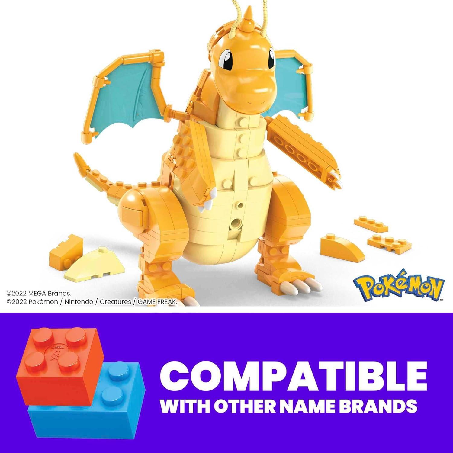 imageMEGA Pokmon Action Figure Building Toys for Kids Dragonite with 388 Pieces and Wing Flapping Motion Age 9 Years Old Gift IdeaDragonite