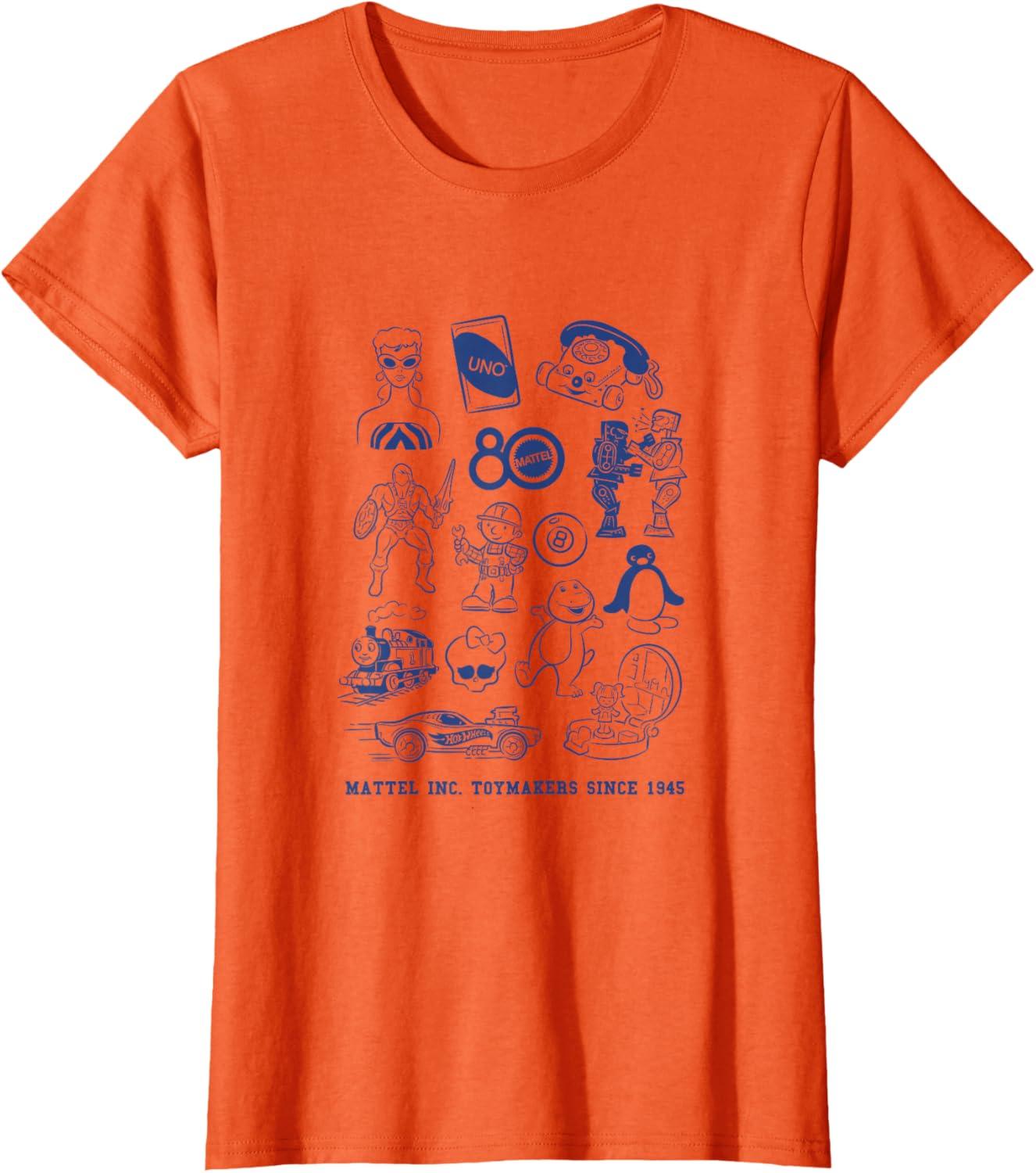 imageMattel 80th Mattel Inc Toymakers Since 1945 TShirtOrange