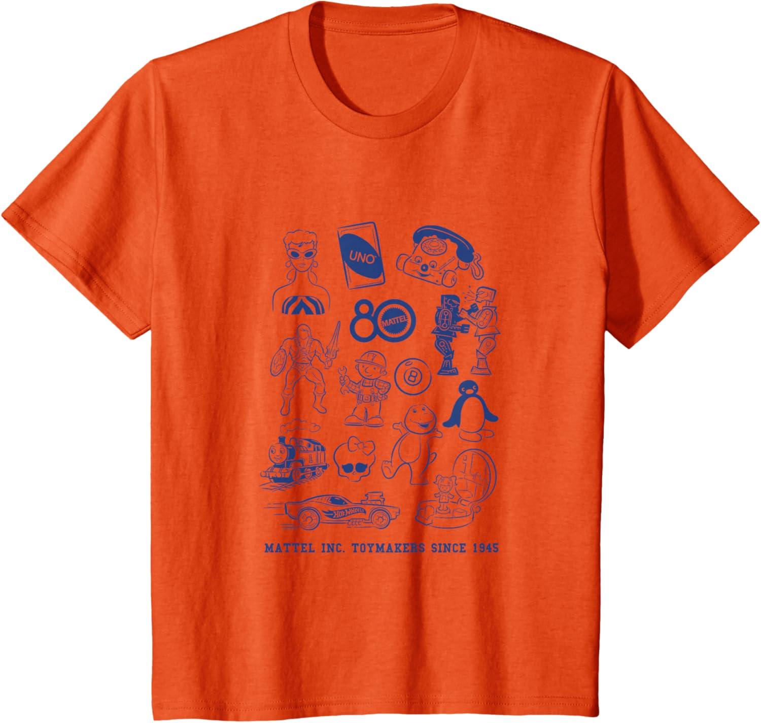 imageMattel 80th Mattel Inc Toymakers Since 1945 TShirtOrange