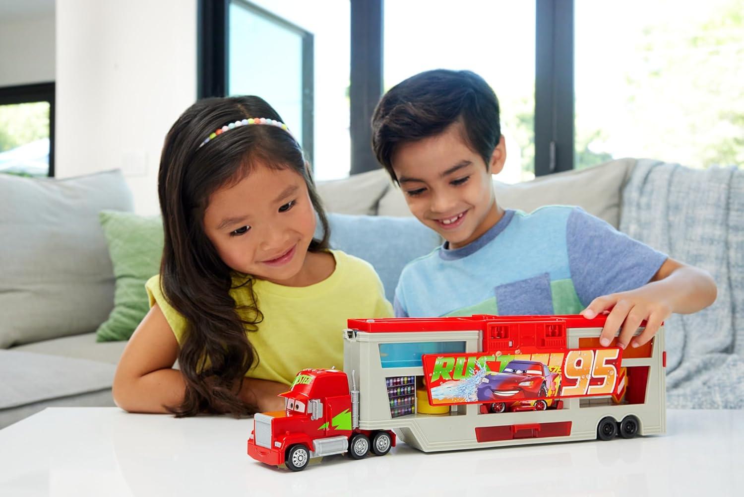 imageMattel Disney and Pixar Cars Transforming Truck ampamp Toy Car Playset Color Changers Paint Shop Mack with Detachable Cab Color Change Lightning McQueen ampamp AccessoriesPlayset