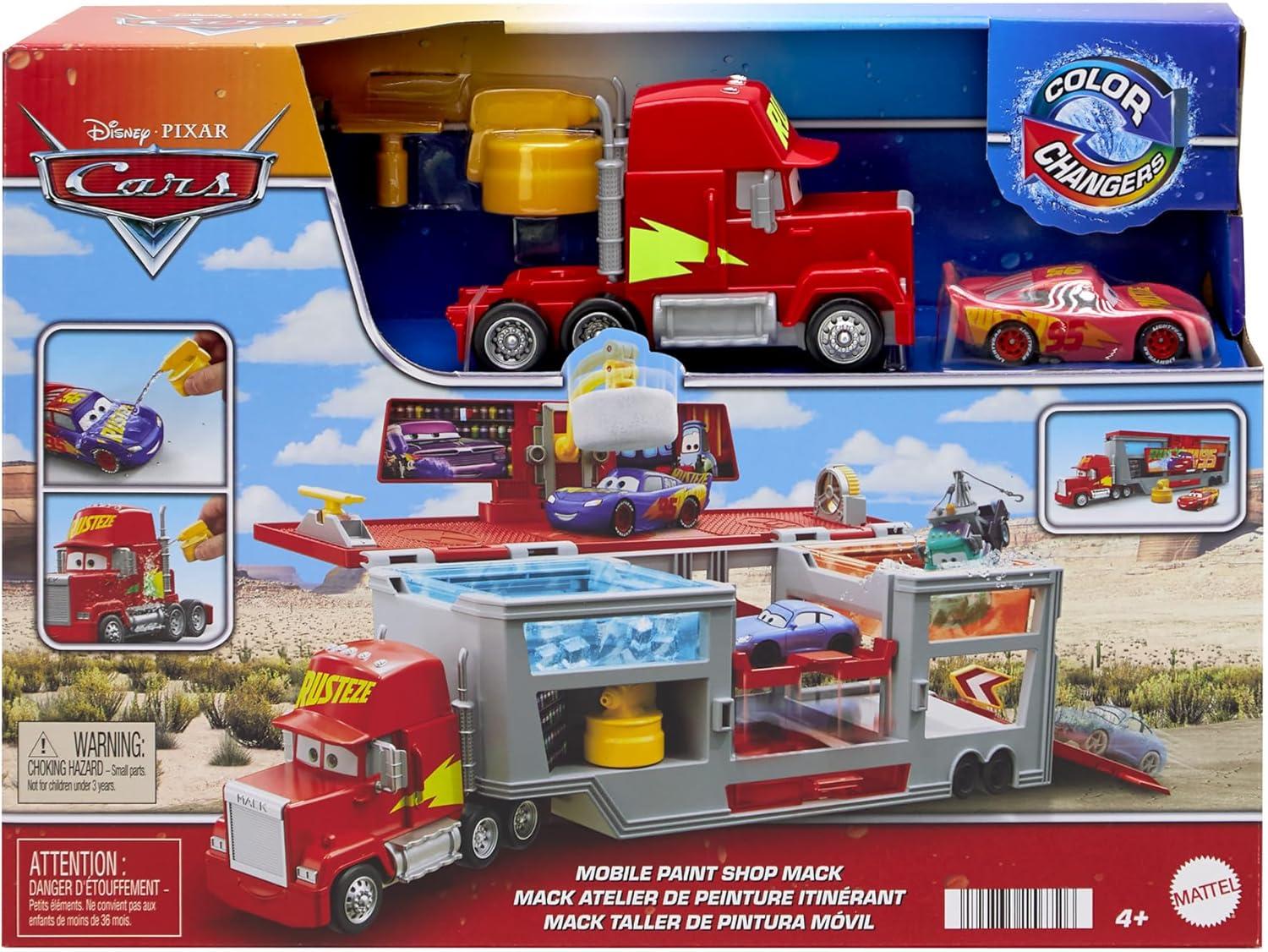 imageMattel Disney and Pixar Cars Transforming Truck ampamp Toy Car Playset Color Changers Paint Shop Mack with Detachable Cab Color Change Lightning McQueen ampamp AccessoriesPlayset