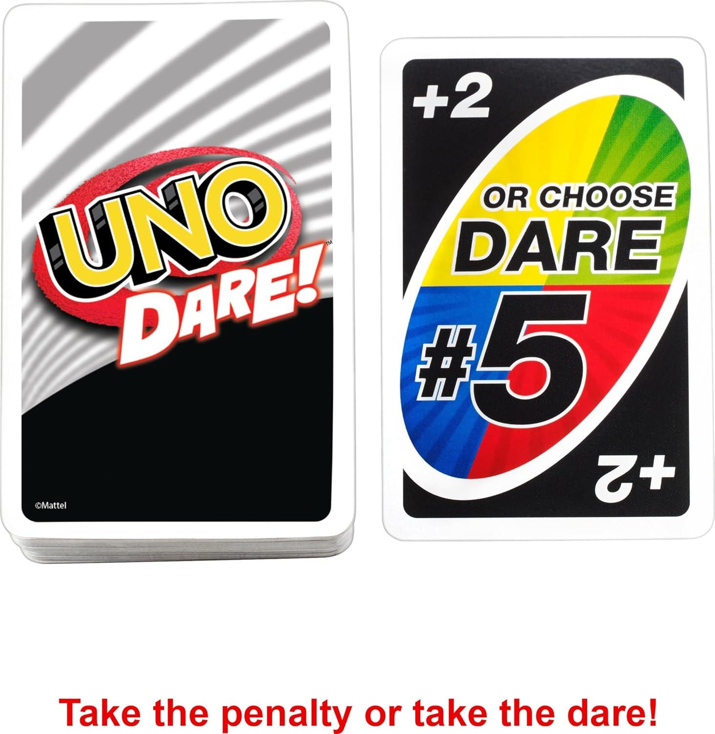 imageMattel Games UNO Dare Card Game for Families ampamp Parties Featuring Challenging ampamp Silly Dares from 3 Different CategoriesDare